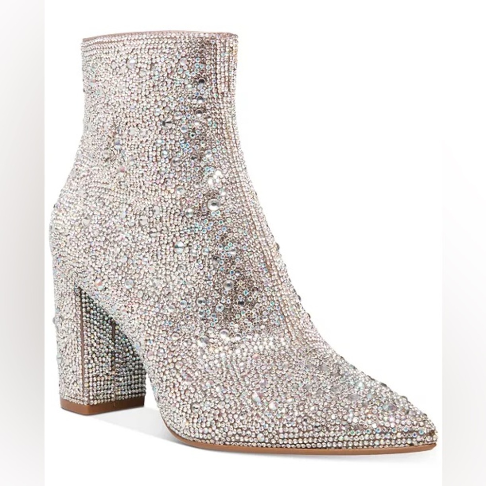 Betsey Johnson Crystal-Encrusted Silver Ankle Booties